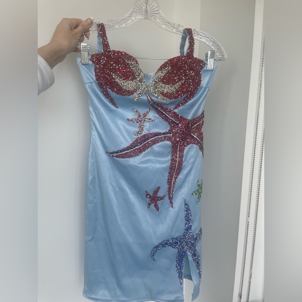 Sexy corset blue rhinestone mini dress! Summer vacation party dress